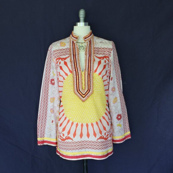 Vintage Tory Burch Tunic Giverny Engineer sun caftan dress blouse Beaded cotton - Picture 5 of 10